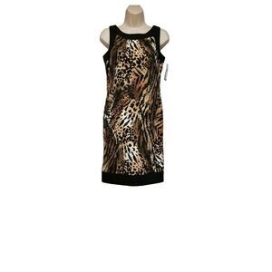AB Studio Dress. Tiger Print. Black Trim. Size 4. Stretch Fabric. NWT